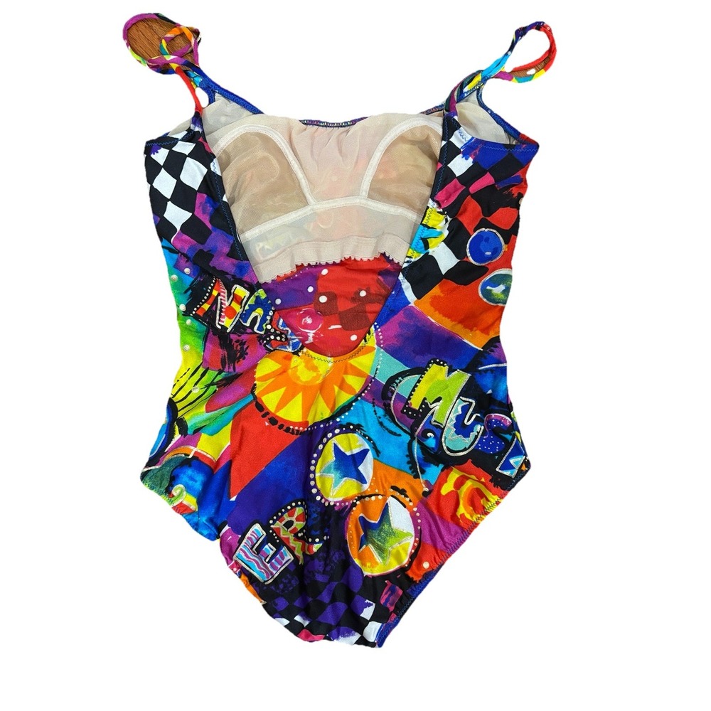 Vtg 80s 90s Gottex Bathing Suit Sz 8 Bold Pattern Colorful Abstract One Piece - Picture 3 of 6